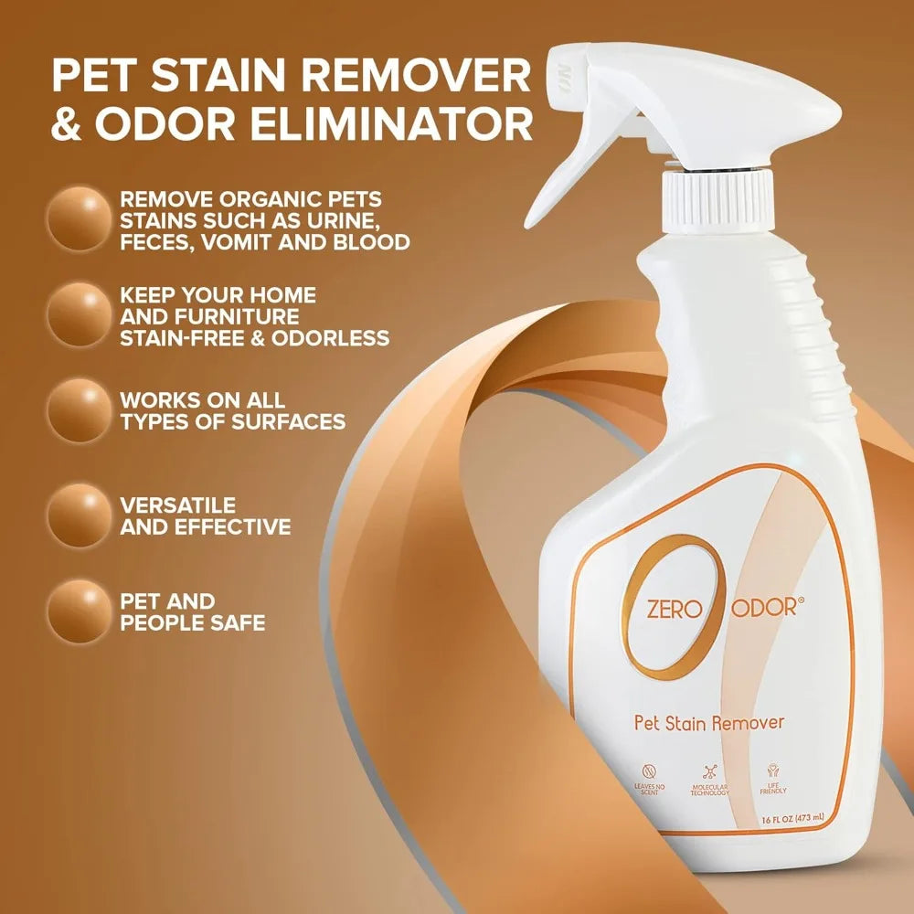 Pet Stain & Odor Eliminator - Permanently Removes Stains & Odors with Patented Tech - Best for Carpet, Furniture, Floors, Pet Bed - 16oz (400+ Sprays)