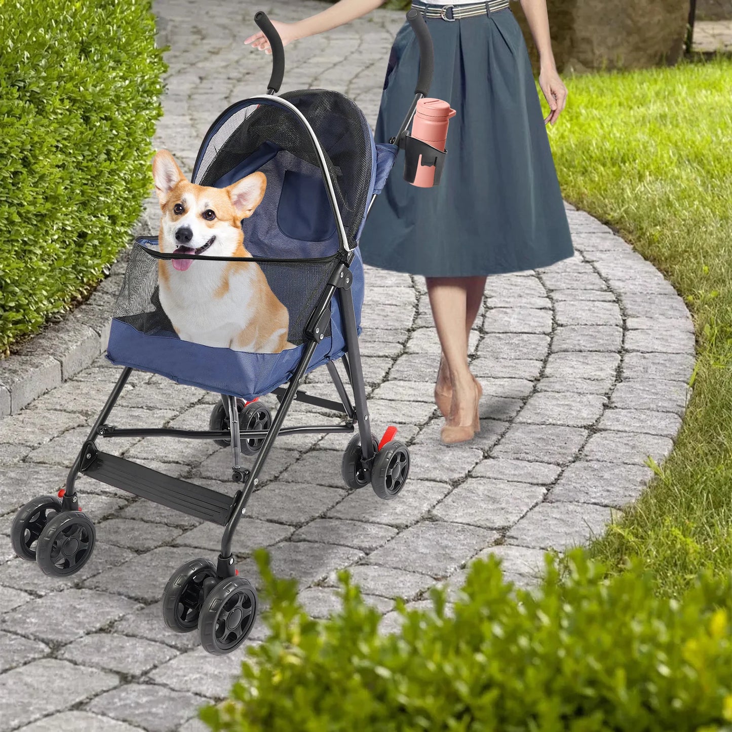 Lightweight Foldable Pet Stroller for Small Medium Dogs Cats Portable Outdoor Travel Pet Cart 10kg Load Bearing