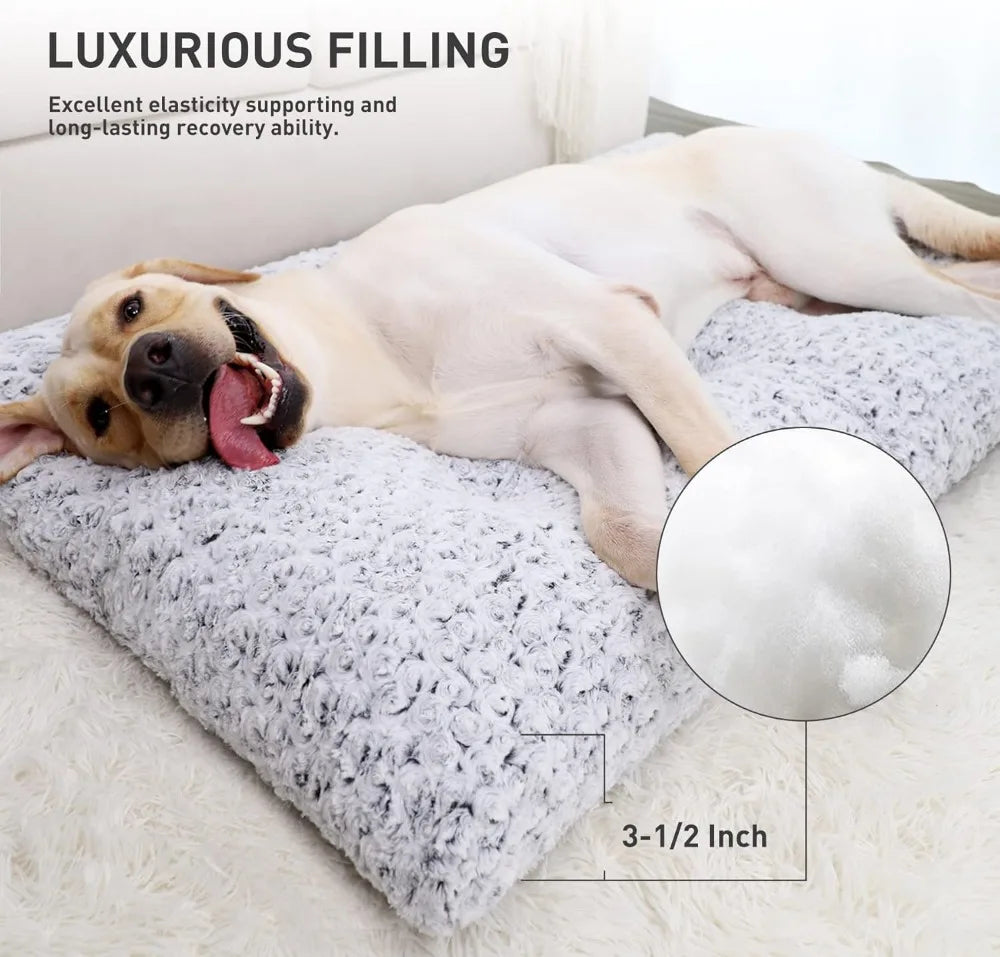 Washable Dog Bed Deluxe Plush Crate Pad Anti-Slip Pet Sleeping Mat for Large to Small Dogs, 35x23 Gray