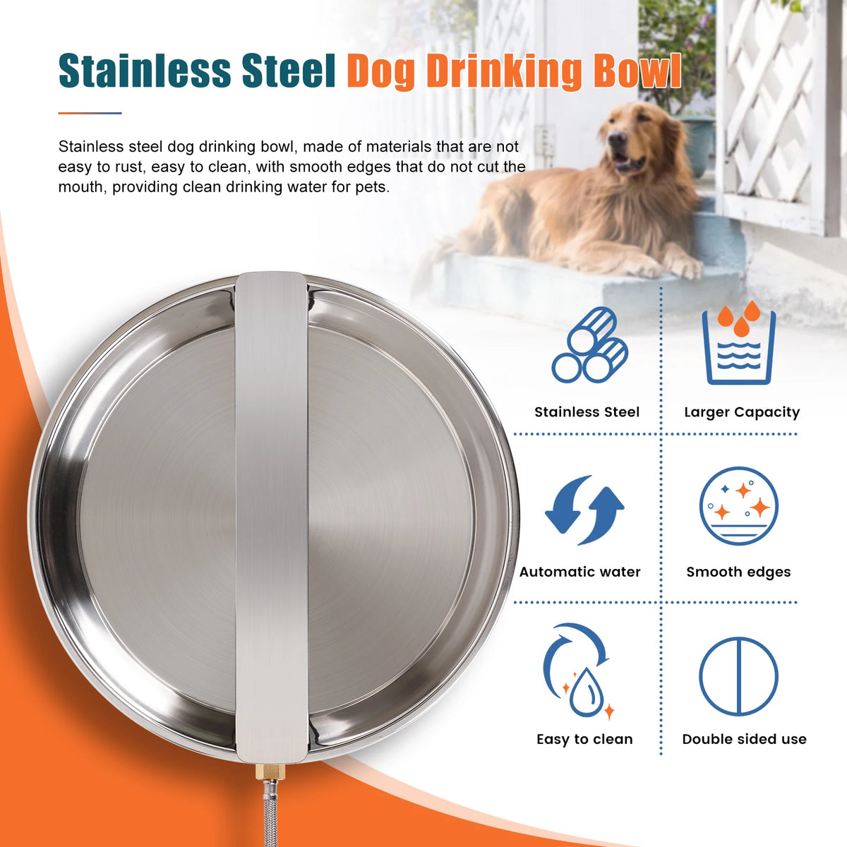 Stainless Steel Automatic Dog Water Feeding Trough Pet Water Dispenser with 100cm Pipe
