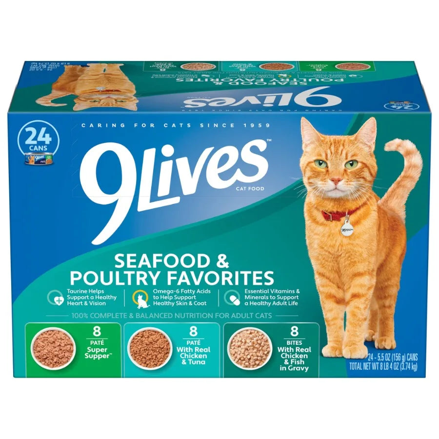 Seafood and Poultry Favorites Wet Cat Food Variety pack, 5.5 oz. Cans Pack of 24