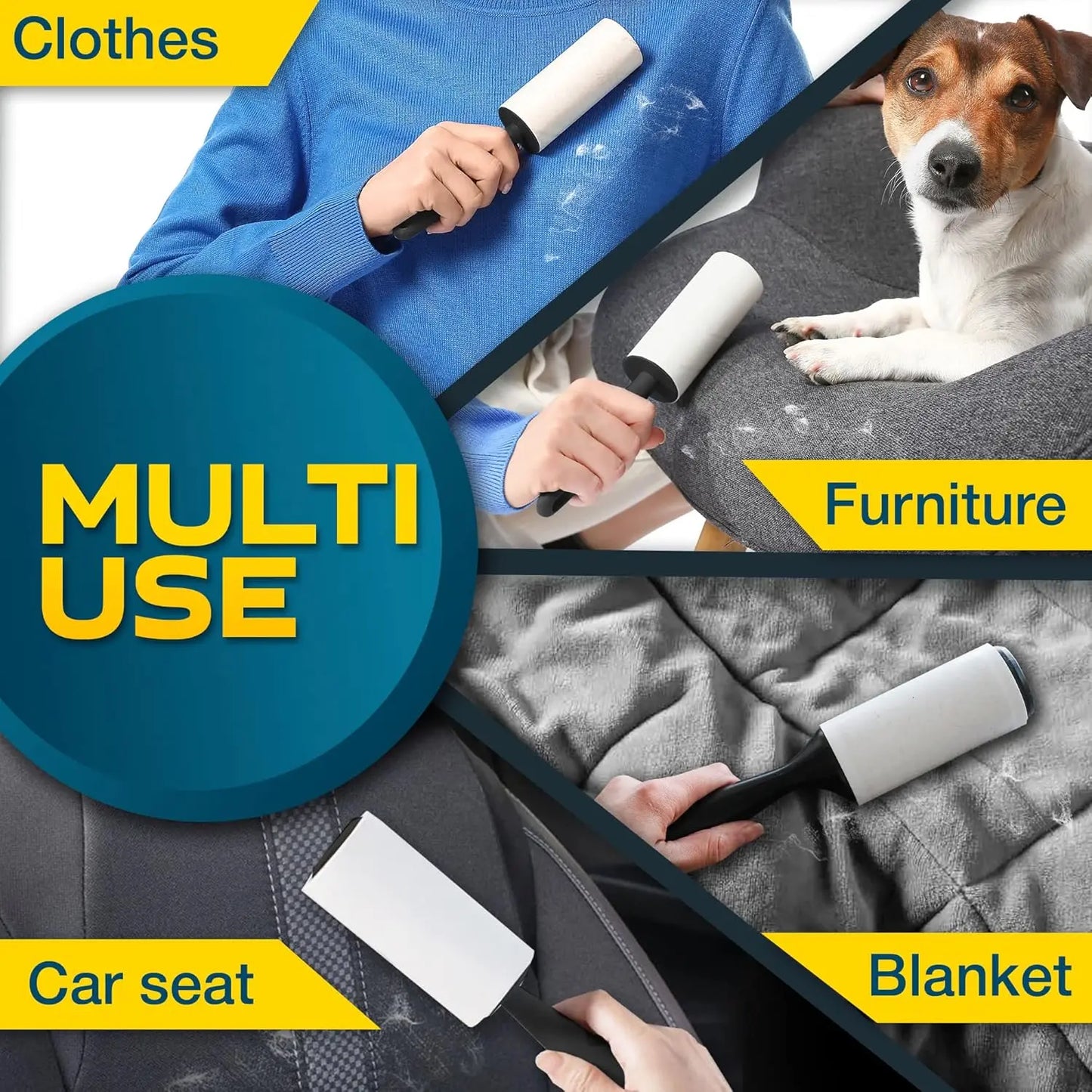 Pet Hair Lint Rollers, 5 Large Sticky Rollers, White, for Clothes, Couch, Carpet, Furniture