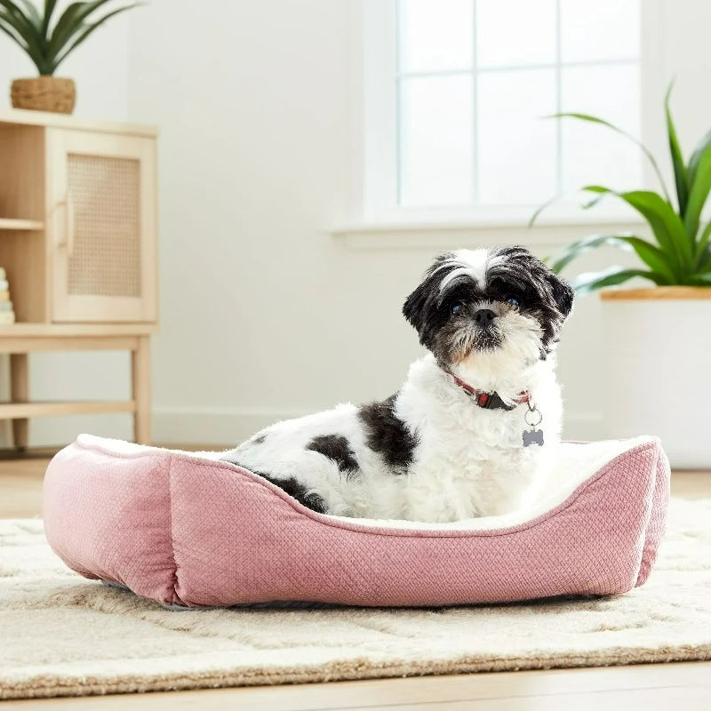 Premium Plush Cuddler Pet Bed for Dogs & Cats, Machine Washable, Pink & White