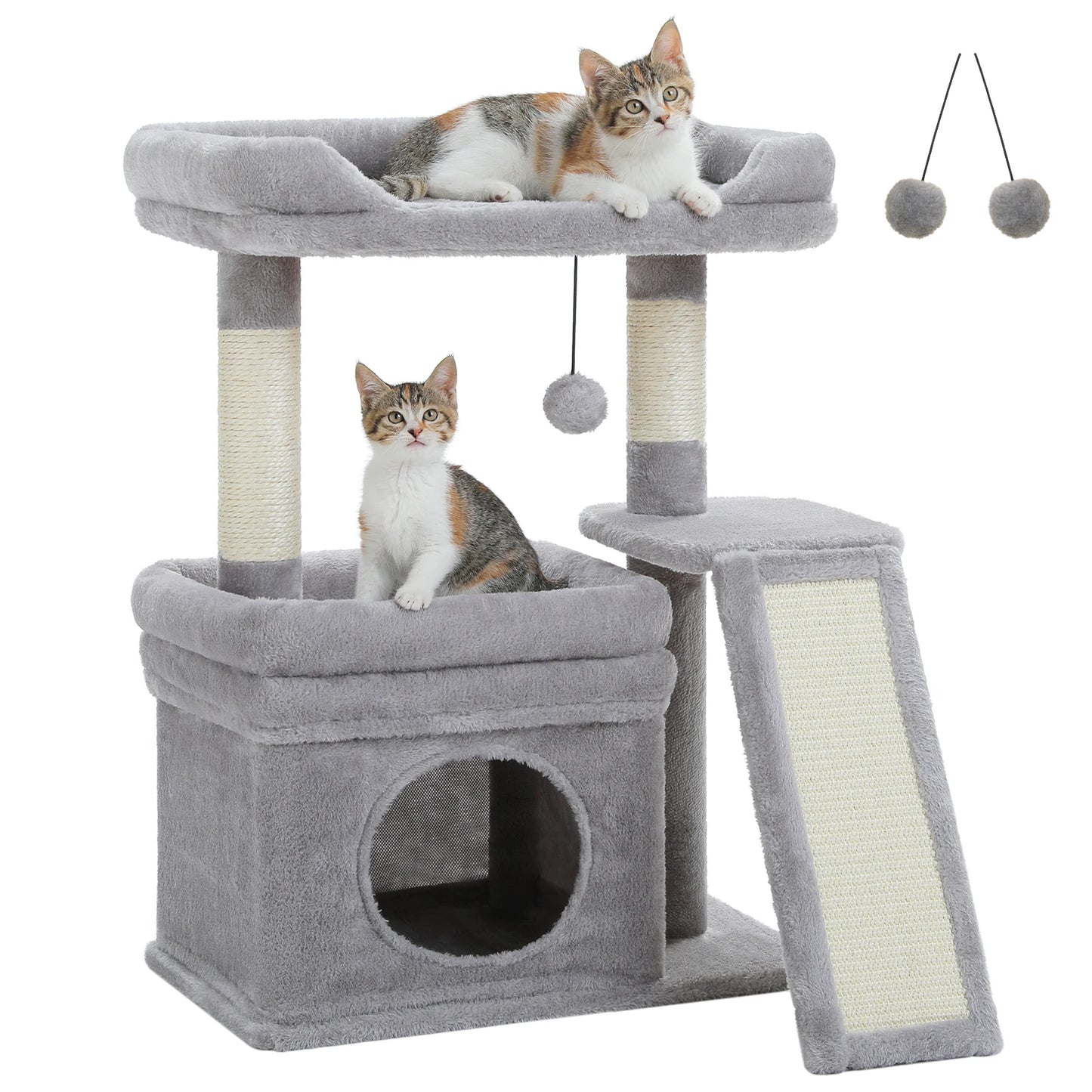 Safe and Stable Cat Tree 27Inches Cat Tower with Cozy Top Perch, Private Cat Condo and Sisal Scratching Post&Pad for Indoor Cats