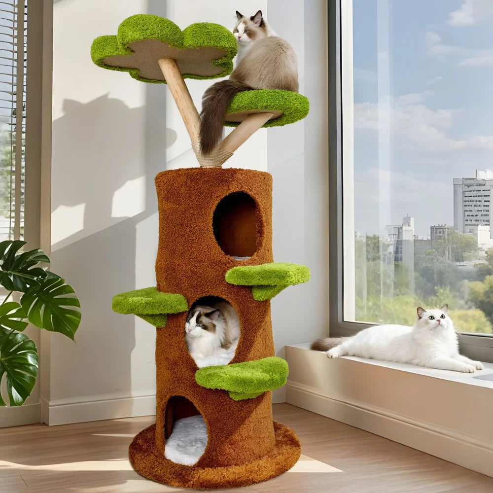 Luxury Wood Modern Cat Tree Tower Cat Scratching Post with Condo Bed Pet Furniture