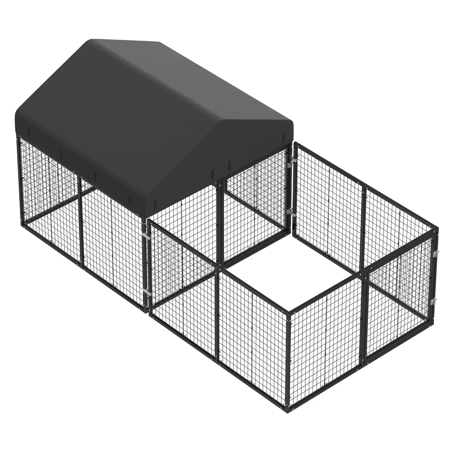 Outdoor Galvanized Steel Dog Kennel with Roof & Fence Anti-Rust All Weather Double Lock for Small/Medium Dogs, Custom