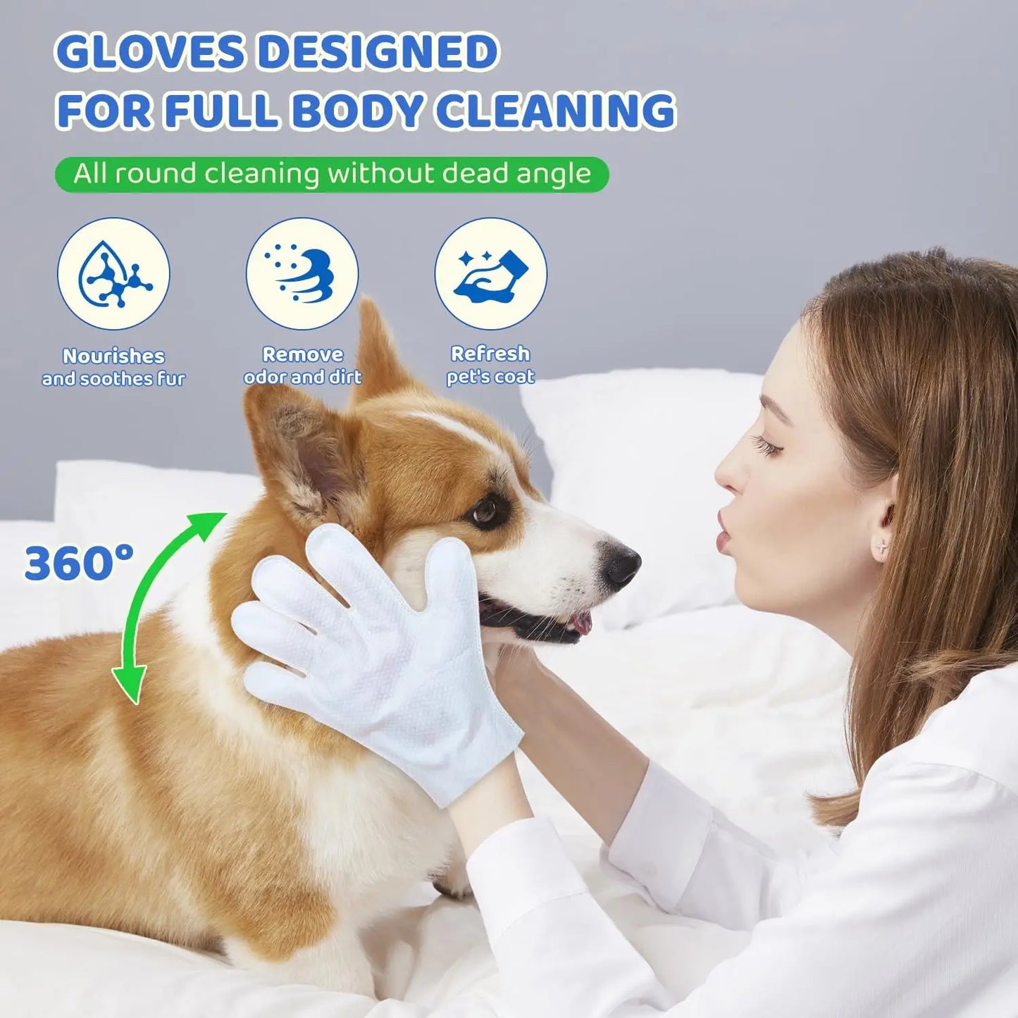 48 Pcs Pet Glove Wipes for Dogs and Cats, Cleaning & Deodorizing Bathing Grooming Wipes, Unscented Thick Nourish Fur Wipes for Dry Cleaning