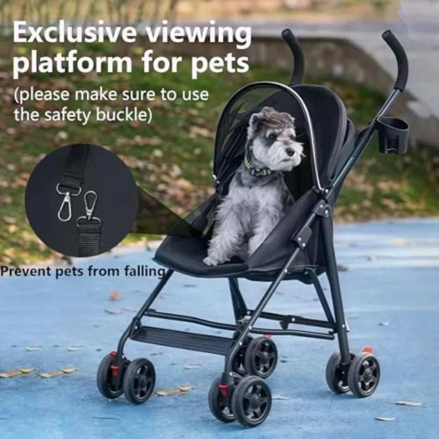 Pet Stroller with Mesh Ventilation, Lightweight Foldable Design, Cup Holder