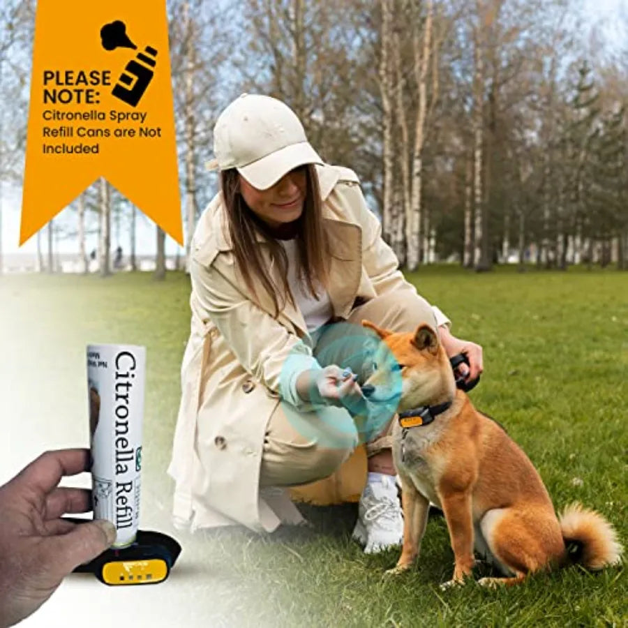 Outdoor pet training collar, silicone material, black color, 2-in-1 auto remote citronella spray with advanced bark detection a