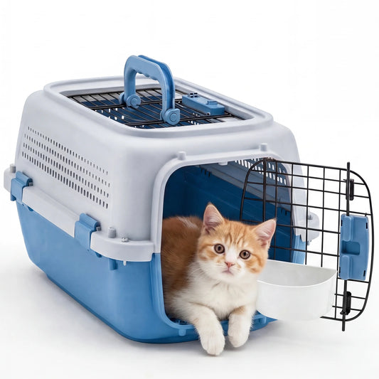 JHK 23Inch Pet Carrier for Small Dogs Cats  Front Top Load Wire Door Food Bowl Travel Crate with Enhanced Security Latchesfor