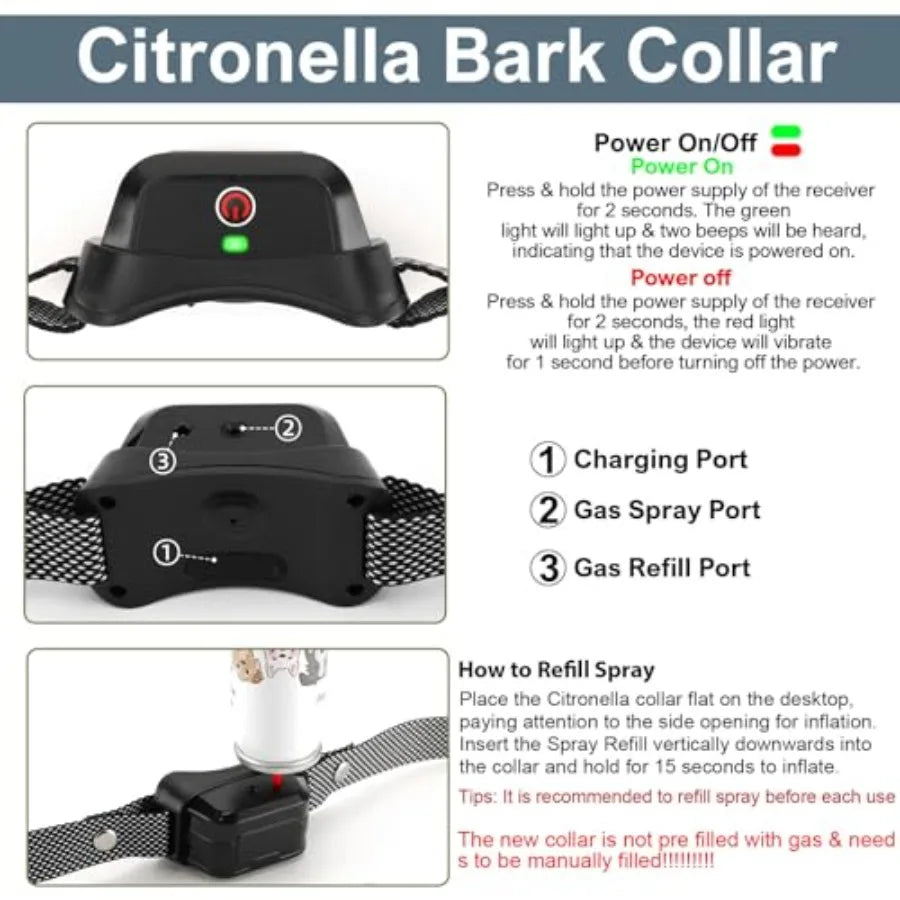 Citronella Training Collar for Dog: IPX7 Waterproof, Citronella Spray, Beep/Vibration/Spray 4 Mode, 6 Sensitivities, Adjustable