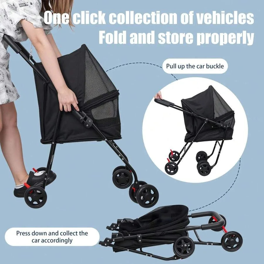 【New style】Pet Stroller For Medium Small Dogs, Foldable, With Sun Cover, Breathable And Visible Mesh
