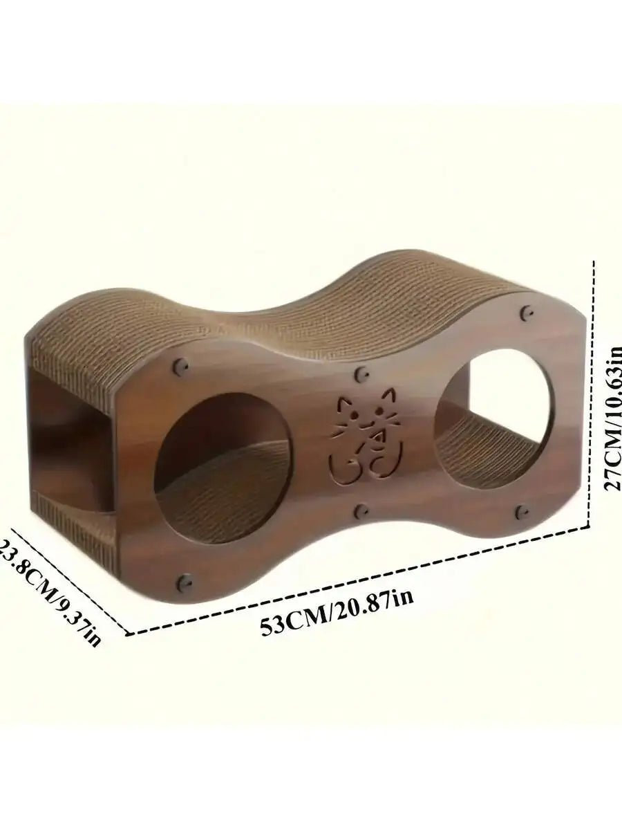 Walnut Finish Cat Scratching Post With Cave Woven Scratcher For Indoor Use