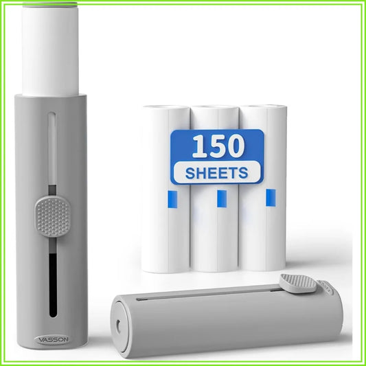Mini Lint Roller for Pet Hair - 150 Sheets (3 Rolls x 50) - Travel Lint Remover for Clothes, Furniture, Fuzz - Value Pack (1 Roller + 3 Refills)
