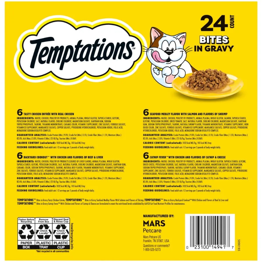 Bites in Gravy Variety Pack Adult Wet Cat Food, 3.5 oz Trays, 24 pk
