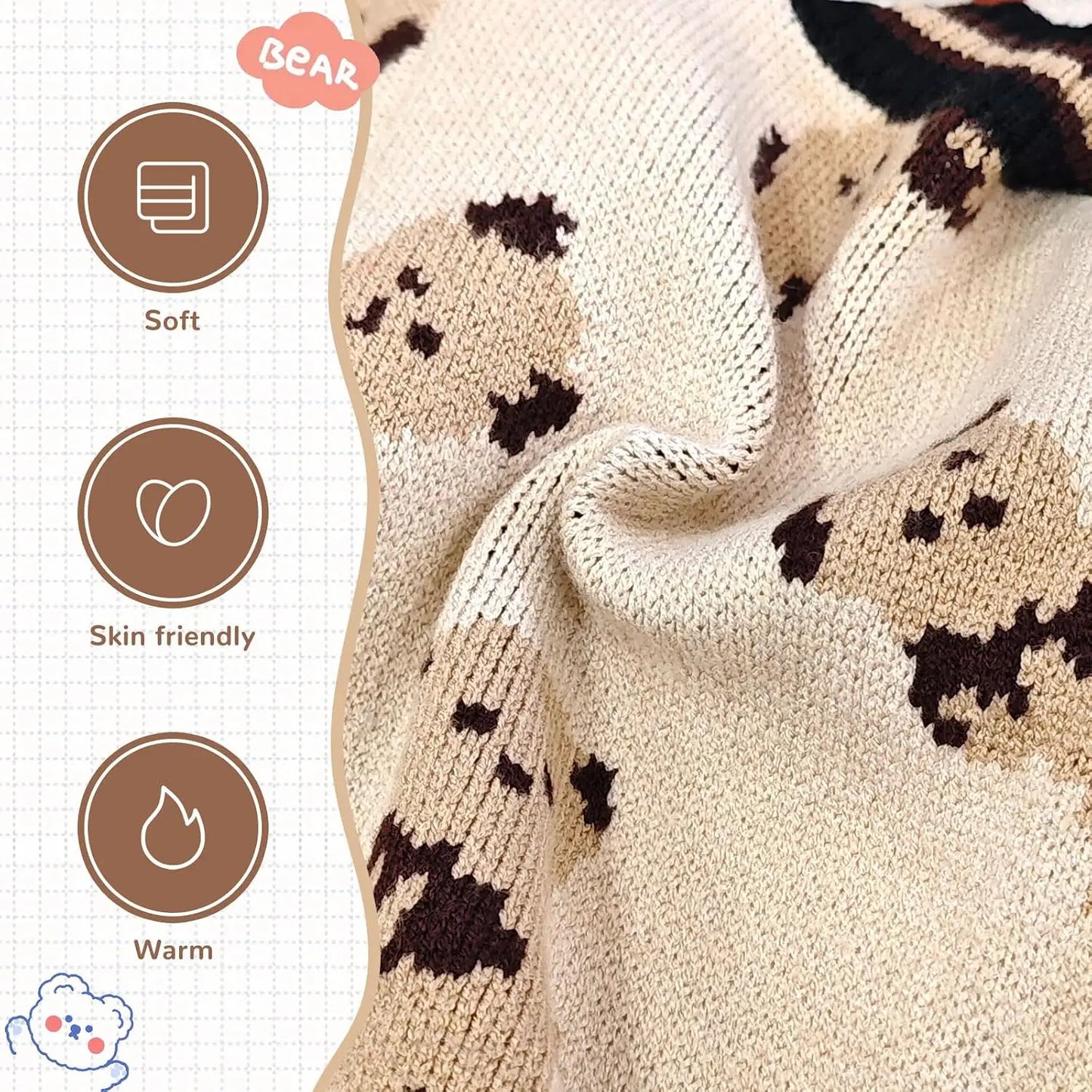 Small Dog Sweater Cute Bear Cardigan for Small Medium Dogs Boy Girl Puppy Cat Knit Autumn Coat Warm Soft Pet Apparel