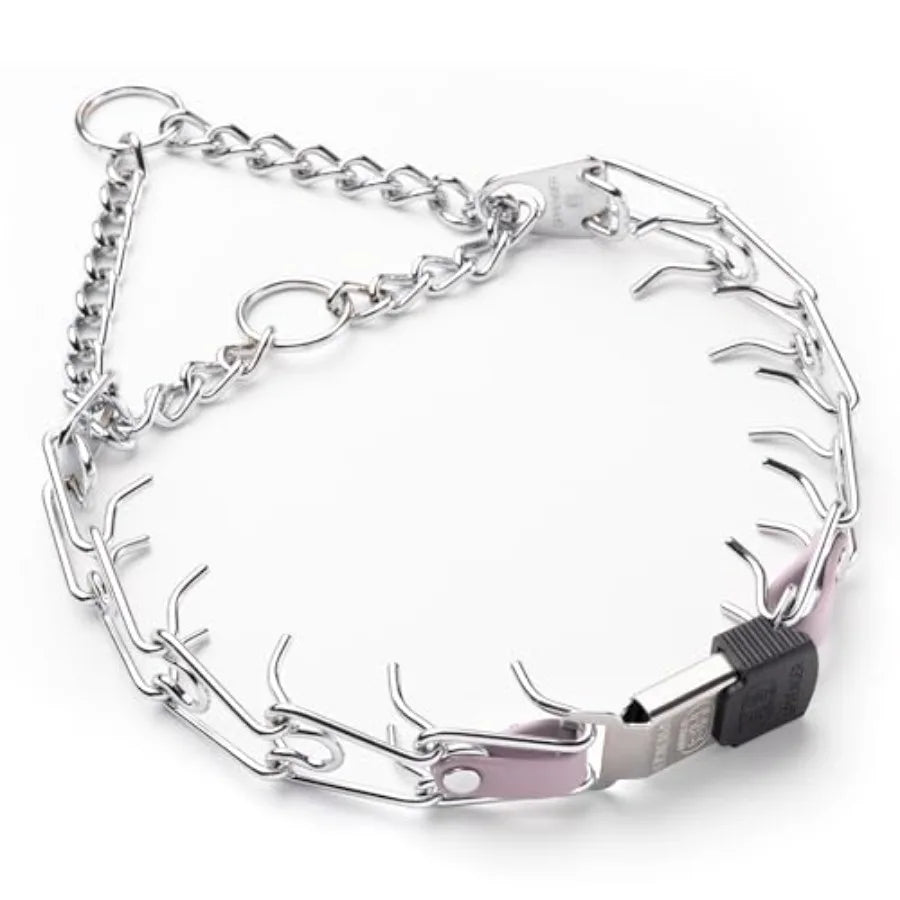 Training collar for dogs, chrome plated steel with Pastel Purple Biothane insert, quick release ClicLock buckle and O-ring, 22i
