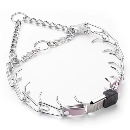 Training collar for dogs, chrome plated steel with Pastel Purple Biothane insert, quick release ClicLock buckle and O-ring, 22i