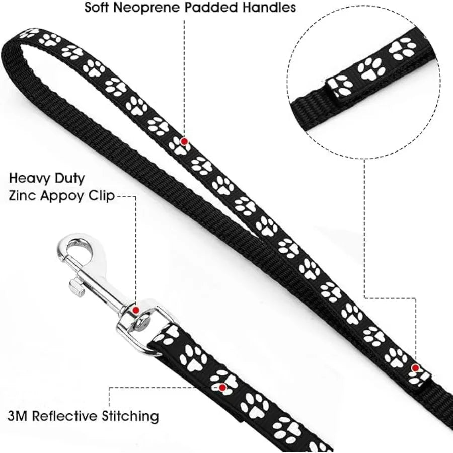 Purple Small Dog Collar and Leash Set, Pawprint Puppy Collar and Leash Adjustable Kitten Collar with Bell for Tiny Little XXS X