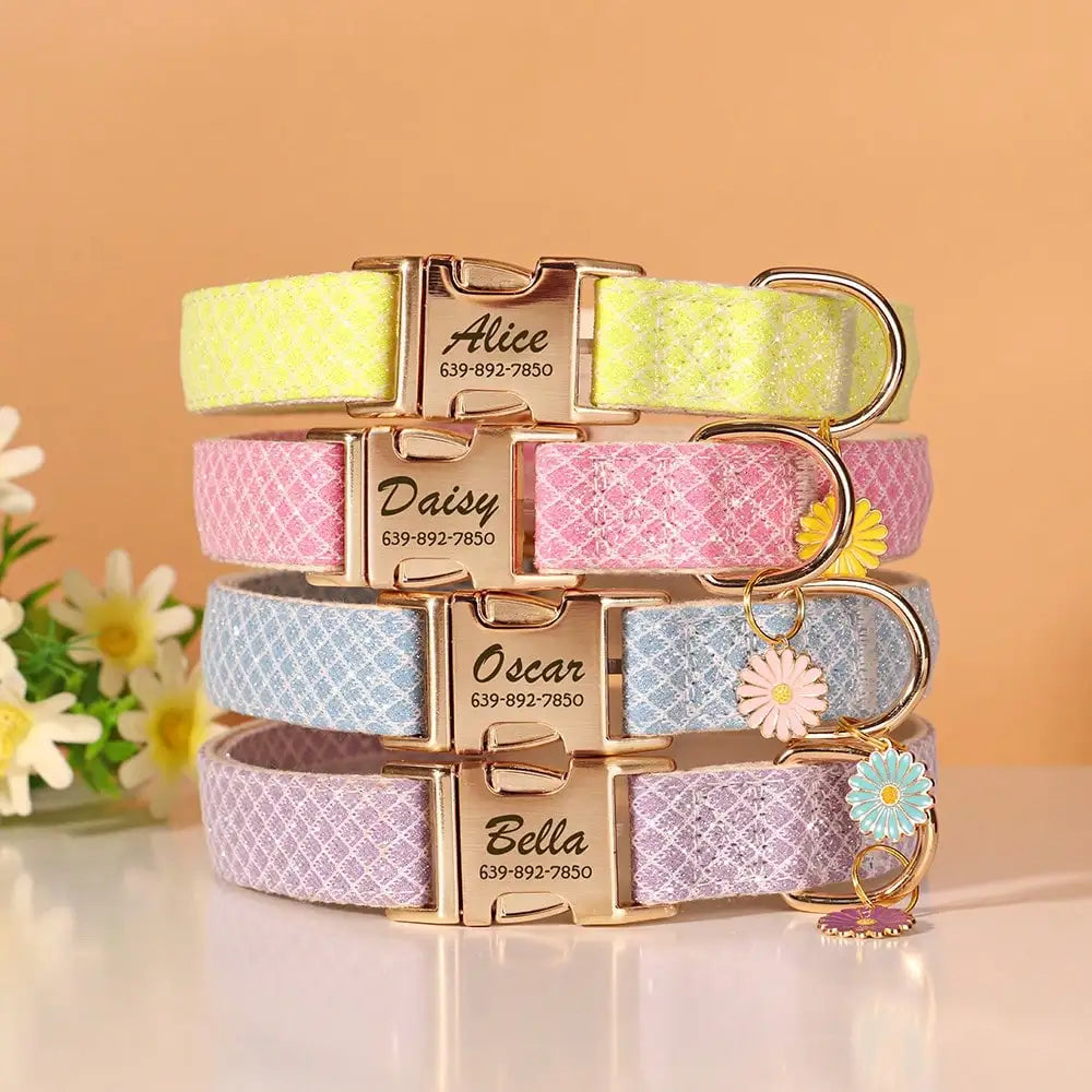 Customized Daisy Pendant Nylon With Engraved ID Tag, Elegant & Cute Pet Collar, Adjustable Anti-Lost Collar, Christmas Gift Supp