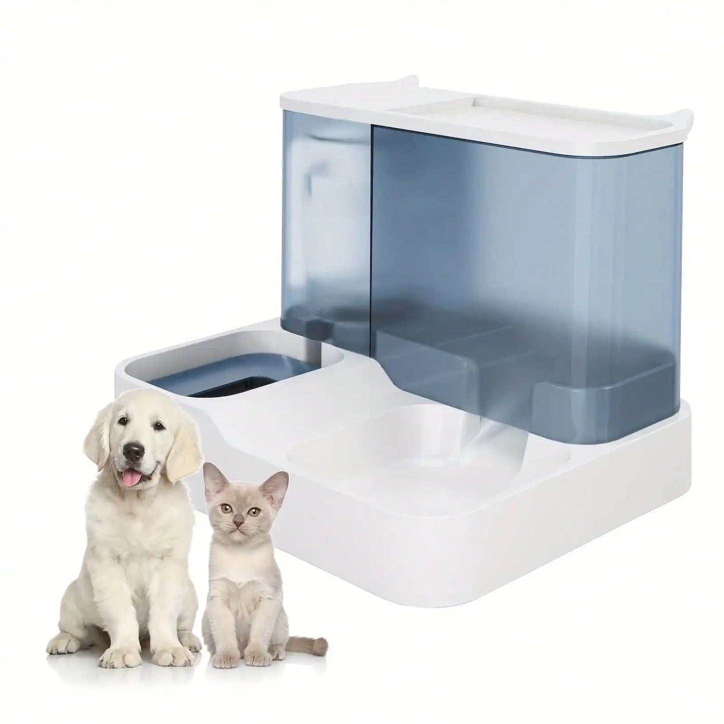 Automatic Cat Food And Water Dispenser Set, 2-In-1 Automatic Pet Feeder And Waterer, Visible Integrated Gravity-Fed Pet Food Con