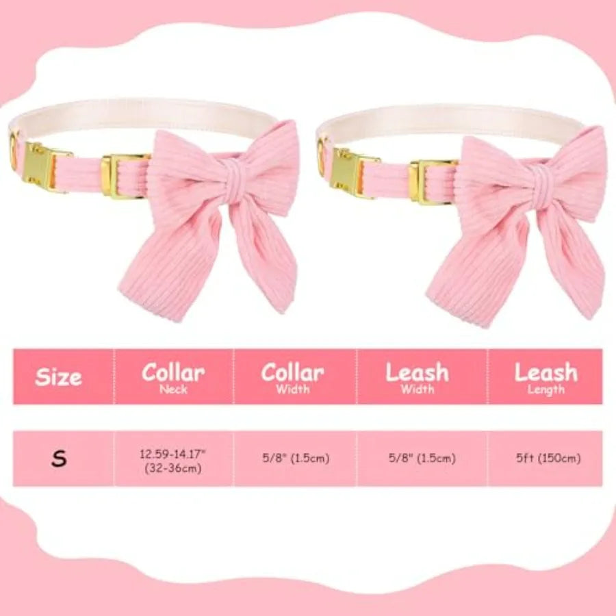 2pcs Dog Collar and Leash Set with Bowtie Cute Small Dog Collar Harness Leash Set Adjustable Breathable Soft Padded for Small M