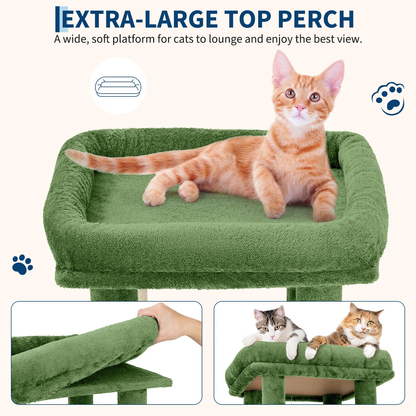 Multi-Level Cat Tree Tower for Large Indoor Cat & Maine Coons Cat Furniture with Perch/2 Condos/Sisal Scratching Posts/Play Toys