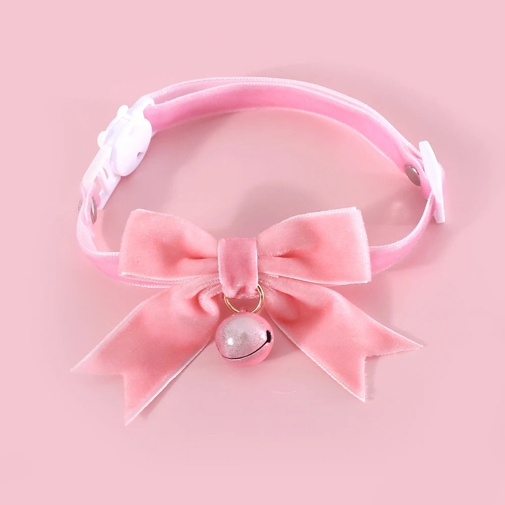 Cute Cats Collar Kitten Fairy Pink Lace Bow Hanging pearl Pet Collar Cat Dog Bow Tie Jewelry Satin Rhinestone Puppy Collar
