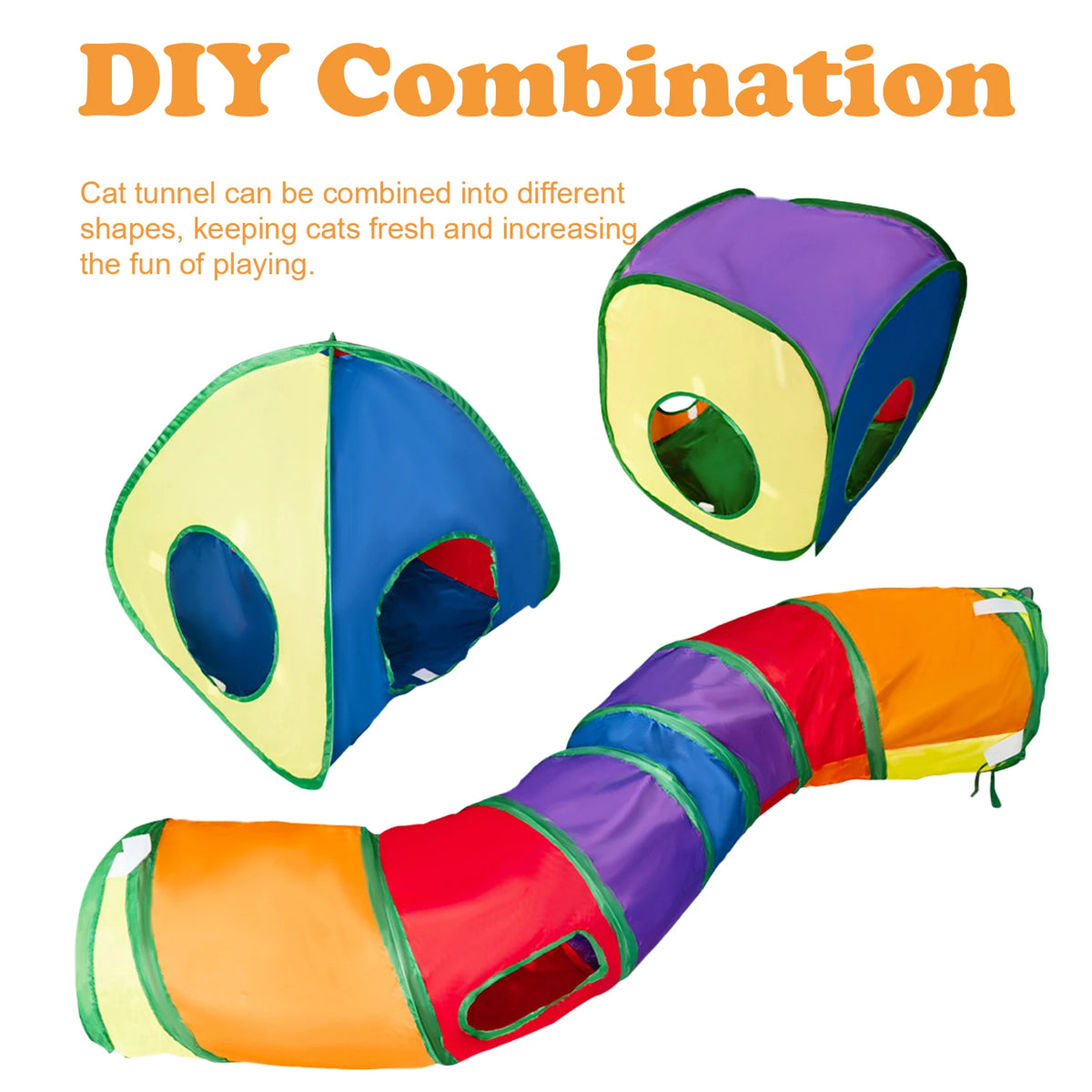 Cat Tunnel and Cubes Combo for Indoor Cats with Play Ball Collapsible Interactive Peek Hole Cat Tent and Cubes Cat Donut Tunnel
