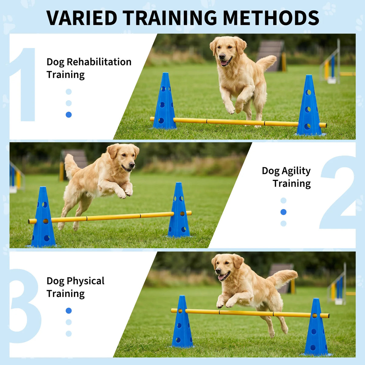 Dog Agility Training Set, 12 Pack Agility Cones with 6 Agility Rods, 3 Height Adjustable Dog Hurdle Training Equipment, Interactive Dog Toy for Outdoor Exercise, Puppy Training and Pet Play