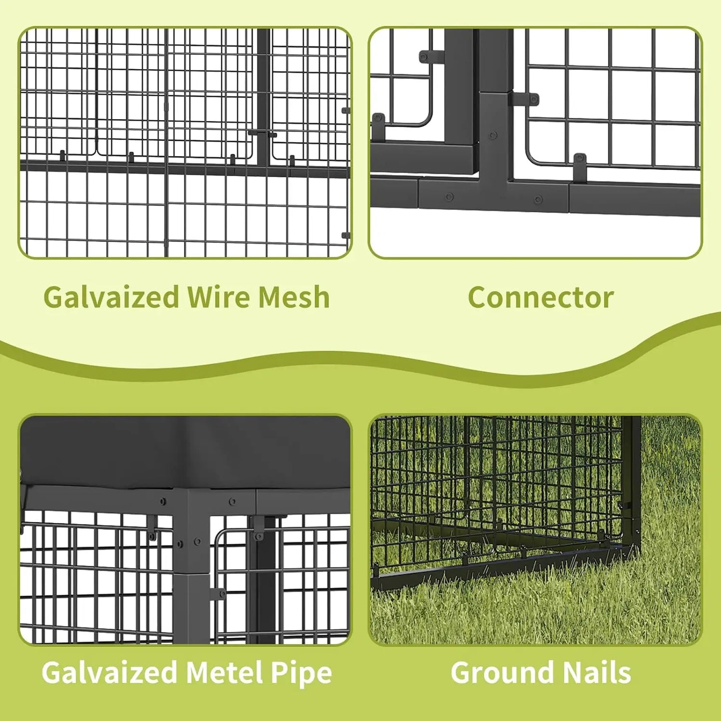 Outdoor Galvanized Steel Dog Kennel with Roof & Fence Anti-Rust All Weather Double Lock for Small/Medium Dogs, Custom