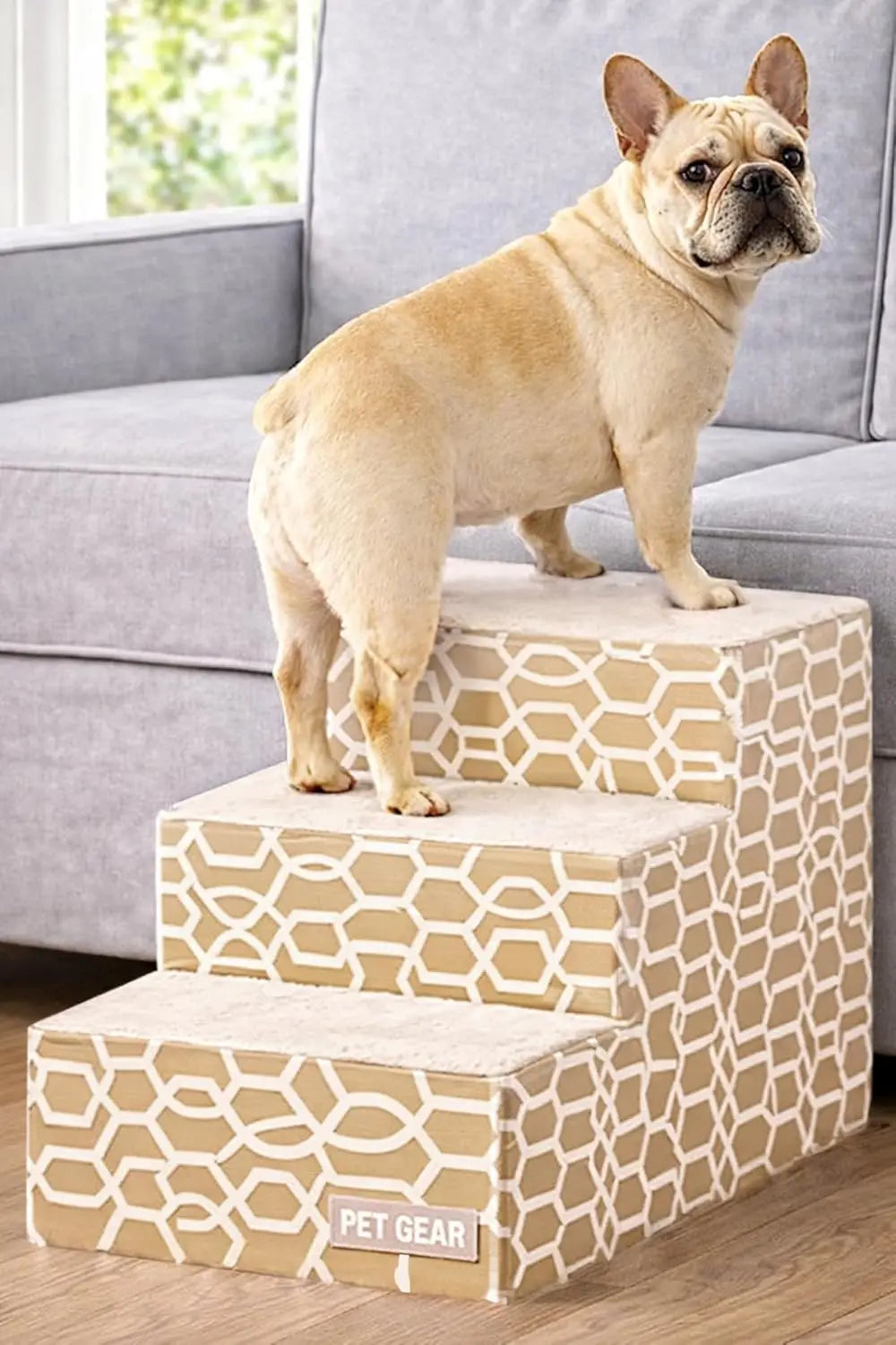 3-Step Pet Stairs for Small Dogs & Cats, Lightweight, No Tools, 13 Colors, Cream, 50 lbs Capacity