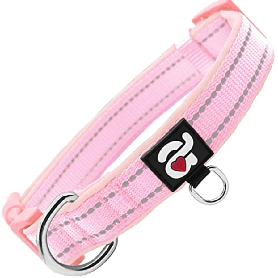 Reflective Dog Collar, Soft Neoprene Padded Pet Collar with ID Tag Ring, Adjustable for Small Dogs,,S