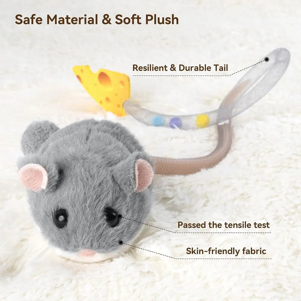 Interactive MigiMouse Cat Toy 360° Rolling & Spin with Mesh Plastic Tail or Indoor Cats Smart Motion Sensor, Realistic Squeak, R