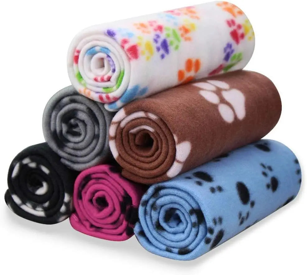 Soft Fleece Pet Blankets 6 Pack, 24x28 Inches, Washable Cat & Dog Bed Mat with Paw Print, Cozy for All Seasons