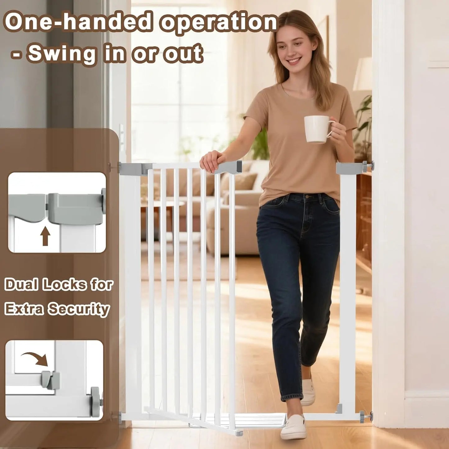41" Extra Tall Baby Gate for Large Dogs, 30-40.9" Wide, Pressure Mounted, No Tools Needed, White