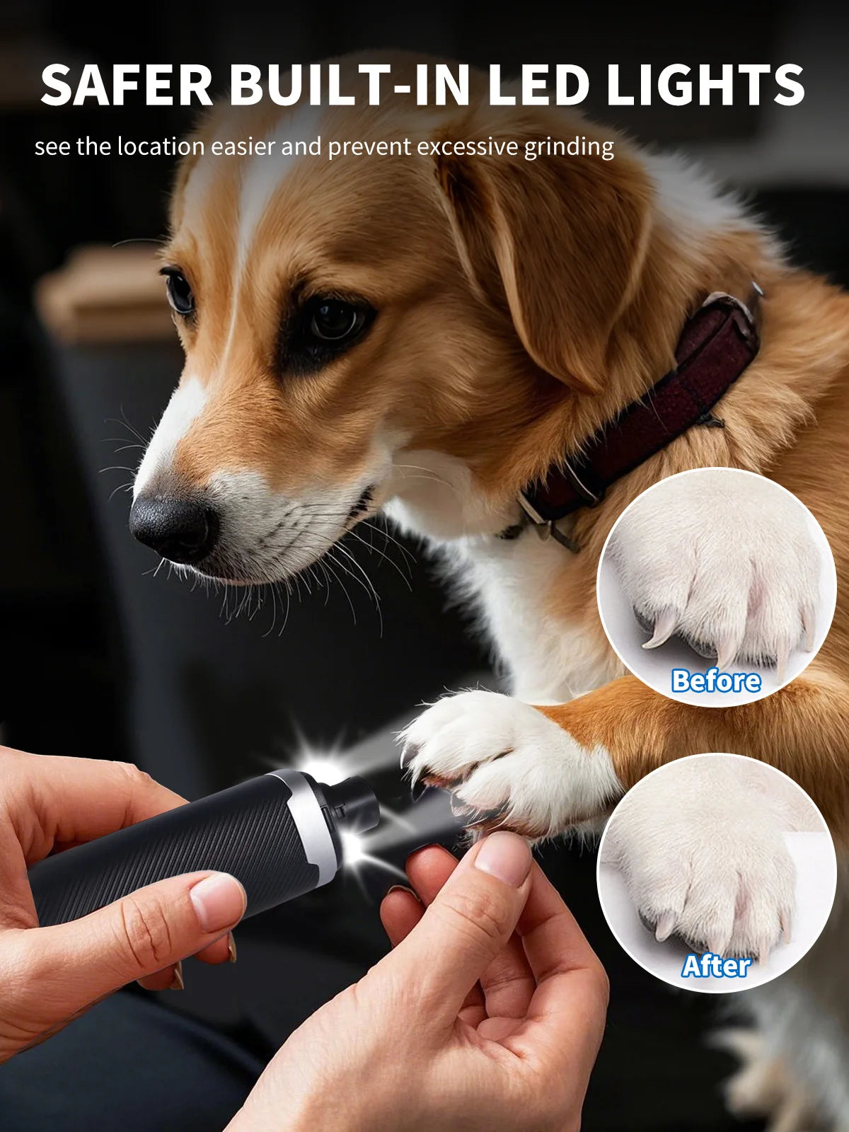 USB Rechargeable Dog Nail Grinder, Electric Pet Nail Trimmer & Clipper, 2-Speed Quiet Painless Nail File for Dogs and Cats