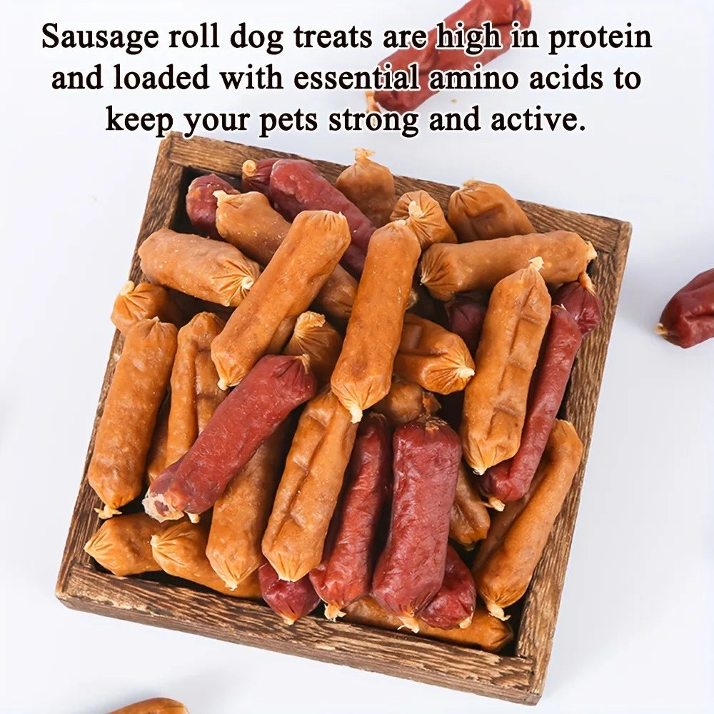Duck And Chicken Sausages for Dogs - Treats Suitable for Small, Medium, And Large Breeds - Crafted from Fresh Meat And Nutritious, High-Protein Ingredients, Ideal for Positive Reinforcement Training