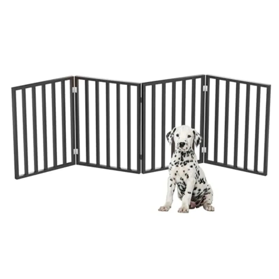 Pet Gate - 4-Panel Indoor Foldable Dog Fence for Stairs Hallways or Doorways - 72x24-Inch Wood Freestanding Dog Gates by Black