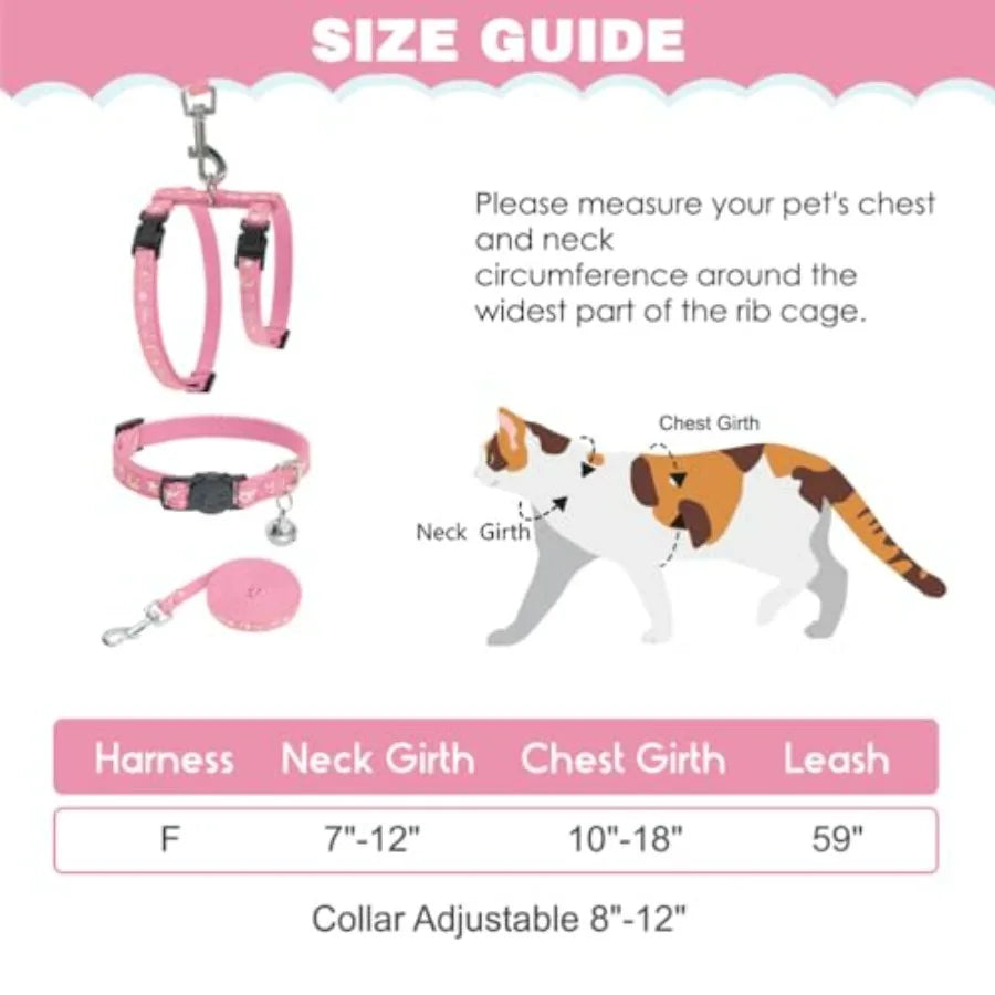 Cat Harness with Leash and Collar Set - Escape Proof Adjustable H-shped Cat Harness with Star and Moon Pattern Glow in The Dark