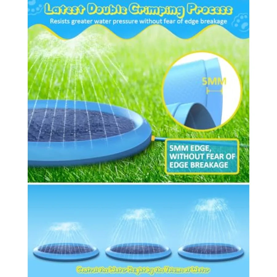 Outdoor splash pad for kids and dogs: 157-inch thickened anti-slip sprinkler mat in blue, UV-resistant and quick-dry for summer