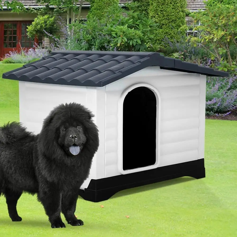 Durable Plastic Dog House for Medium to Large Dogs with Elevated Floor, Ventilated, Waterproof, Indoor/Outdoor Pet Shelter