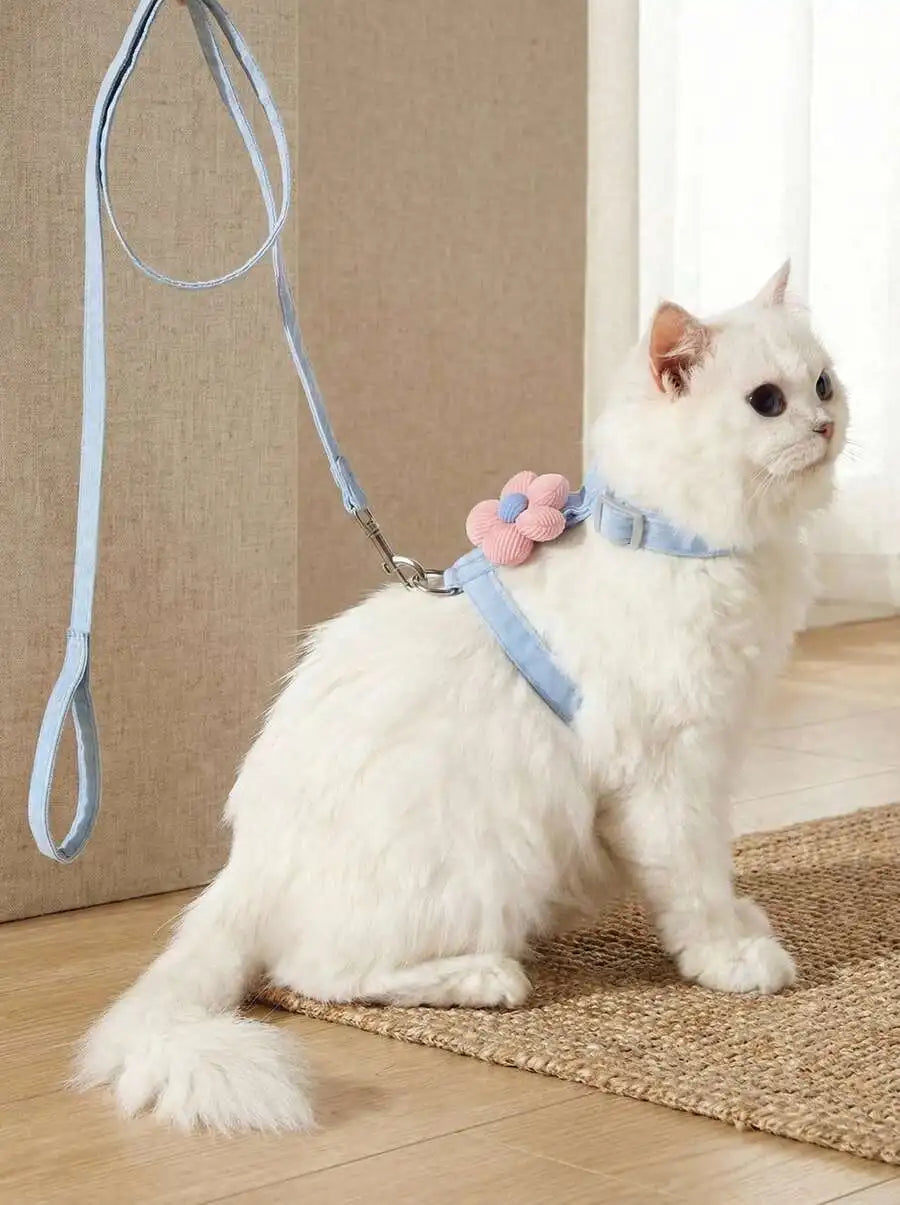 Cute Floral Design Cat Harness With Leash, Comfortable & Lightweight, Escape-Proof Pet Harness Set