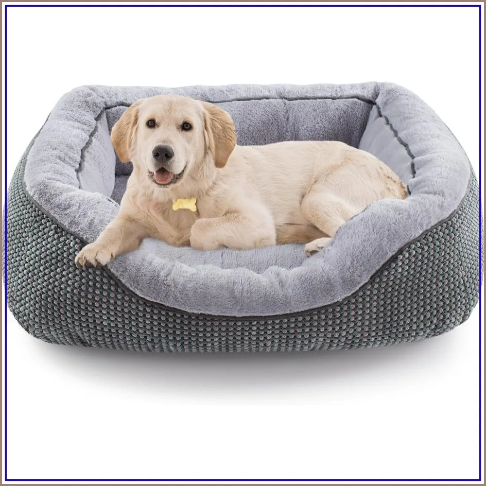 Medium Dog Bed Washable Rectangle Orthopedic Soft Plush Warming Calming Pet Bed with Anti-Slip Bottom, M 30"x24"x9"