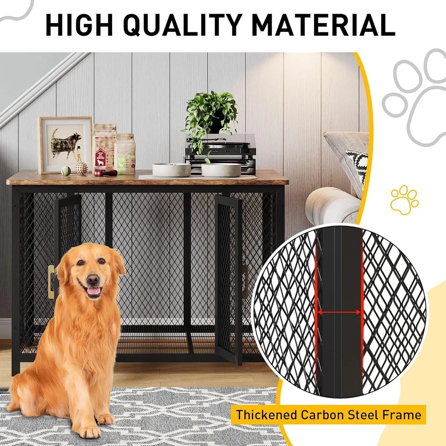 47" Large Dog Crate Furniture with Wire Floor, Double-Doors Wooden Dog House with Top Access Door,Heavy Duty Pet Kennel Up to 220 Lbs Table for Large, Medium and Small Dogs,120 x 83 x 78 cm,Brown