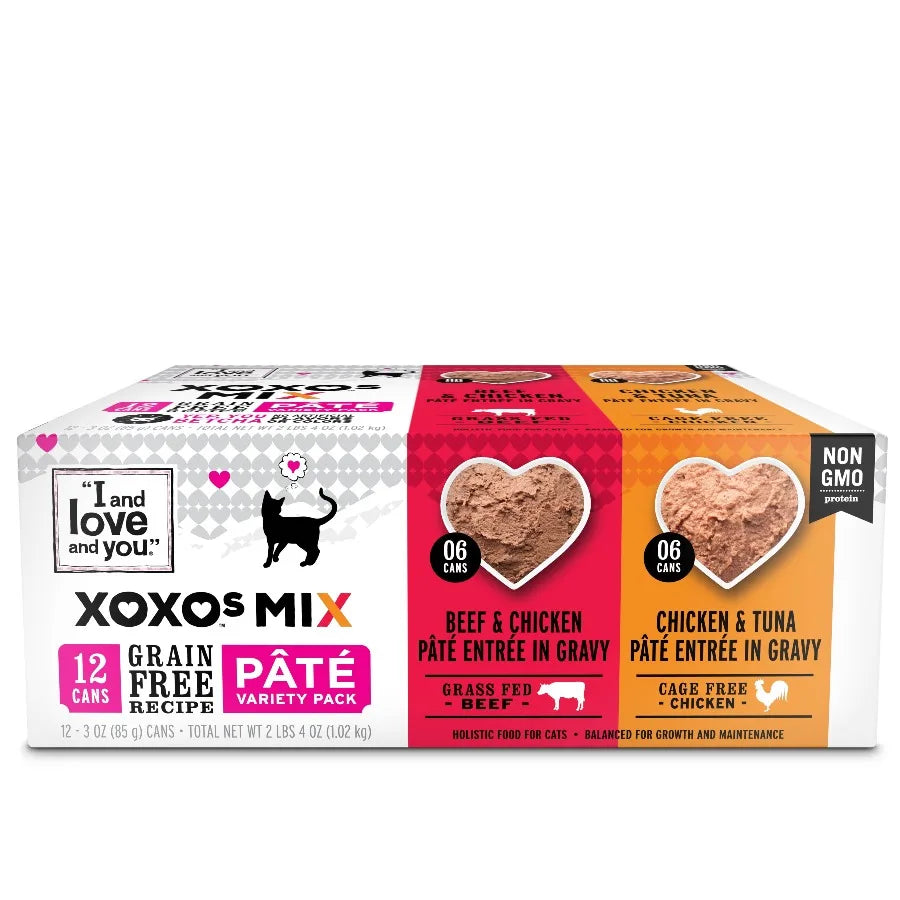 XOXOs - Chicken/Beef Pate Variety Grain Free Canned Cat Food, 3 oz Cans 12 Pack