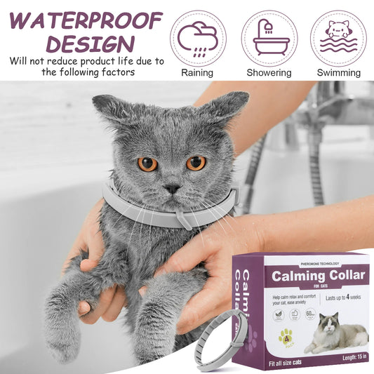 4Pcs Cat Calming Collar Relieve Anxiety Dog Pheromone Collar Waterproof Adjustable Pet Collars Lasting Natural Calm Relax Collar