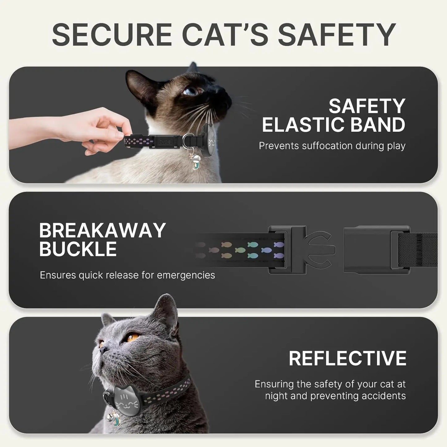 AirTag Cat Collar Breakaway, Reflective Cat Collar Compatible with Apple AirTag 1st & 2nd Gen, Hidden Holder with Bell, Lightwei