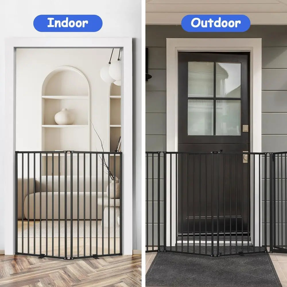 6 Panels Metal reestanding Dog Gates with Door,120''W Detachable oldable Dog ence Indoor Outdoor Puppy Gate, 32''H ree Standing