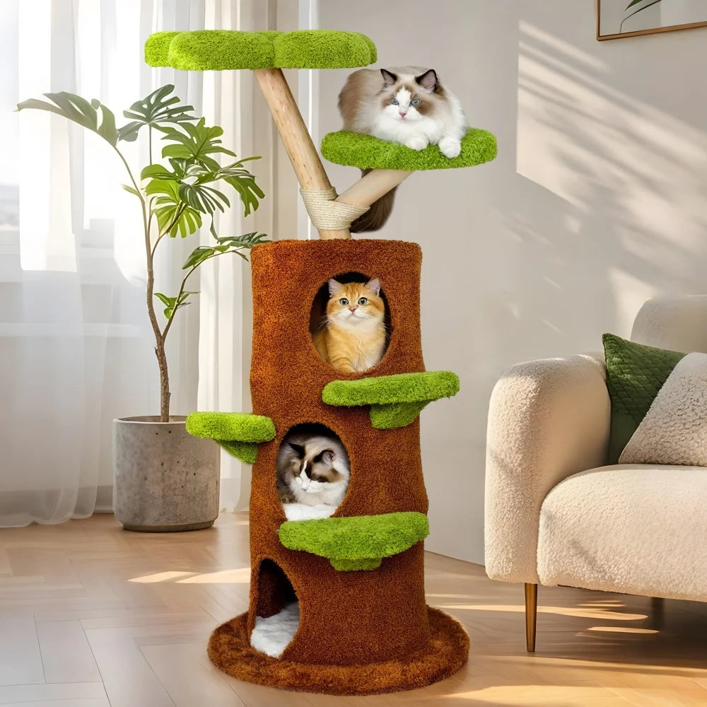 Luxury Wood Modern Cat Tree Tower Cat Scratching Post with Condo Bed Pet Furniture